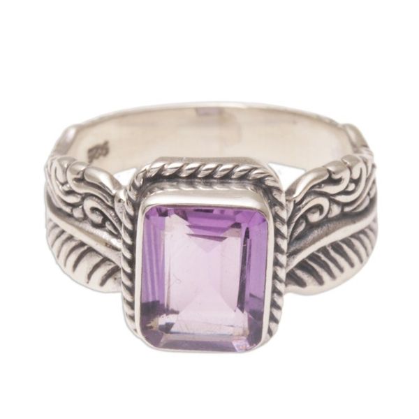Alternate image for Amethyst Leaf-Themed Single Stone Ring from Bali Razorleaf
