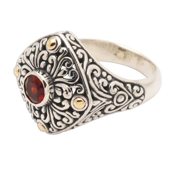 Alternate image for Garnet and Sterling Silver Cocktail Ring from Bali Temple Base