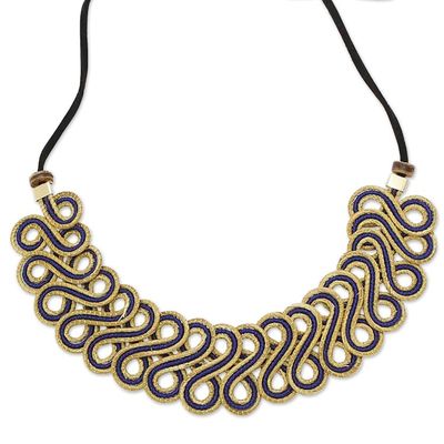 Alternate image for 18k Gold-Accented Golden Grass Pendant Necklace in Blue Indigo Braids