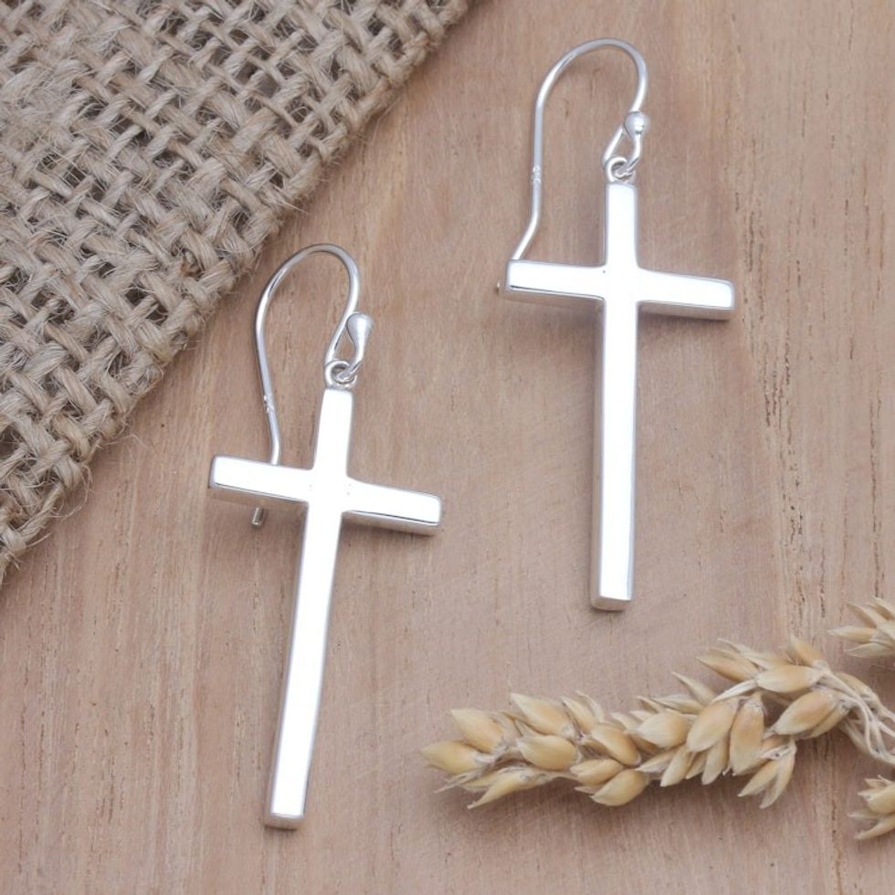 Sterling Silver Cross Earrings 'Luminous Faith'