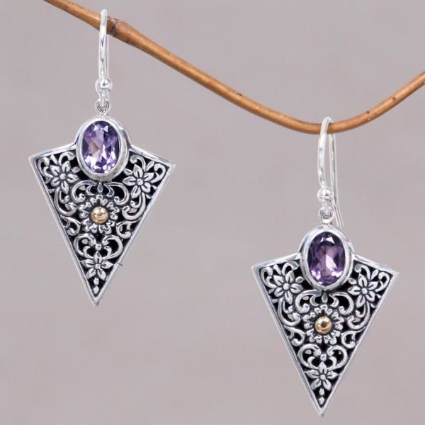 Alternate image for Triangular Dangle Earrings with Amethysts in Sterling Silver Miracle