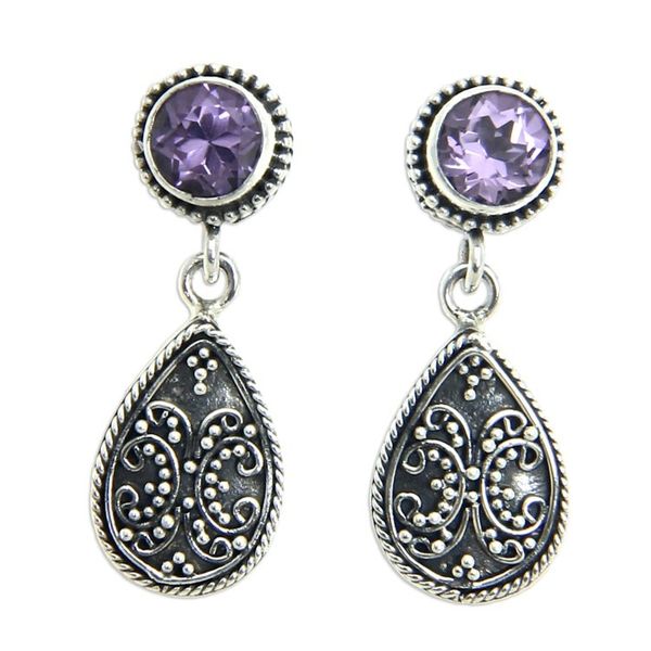 Alternate image for Silver and Amethyst Earrings Balinese Handcrafted Jewelry Joyous Beauty