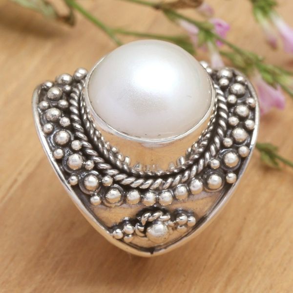 Alternate image for Sterling Silver and Pearl Cocktail Ring Cloud Princess