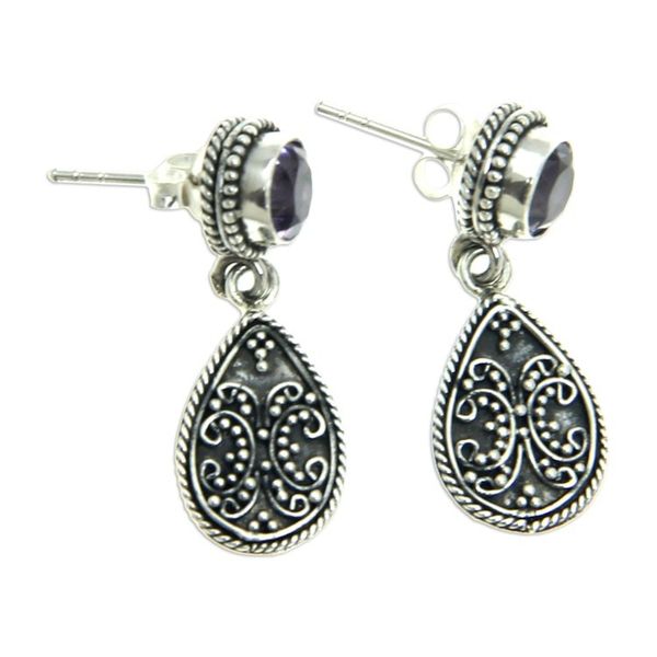 Alternate image for Silver and Amethyst Earrings Balinese Handcrafted Jewelry Joyous Beauty