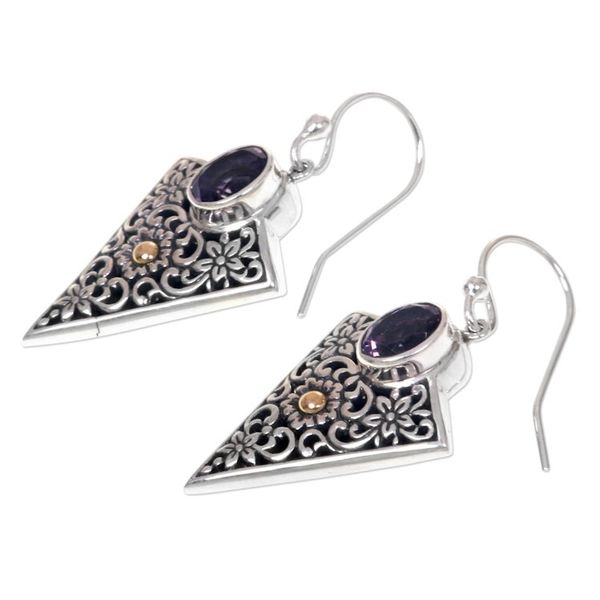 Alternate image for Triangular Dangle Earrings with Amethysts in Sterling Silver Miracle