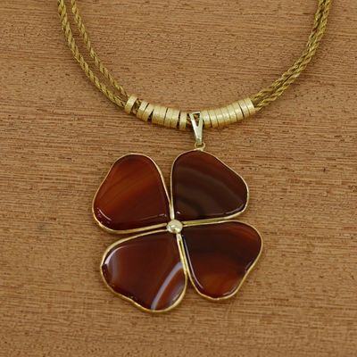 Alternate image for Agate Clover Pendant with Golden Grass Cord Necklace Balance Found