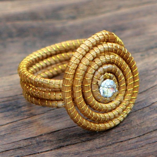 Alternate image for Sparkling Golden Grass Cocktail Ring Crafted by Hand Jalapo Evolution