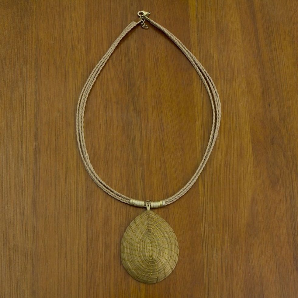 Brazilian Golden Grass Necklace with Gold Plated Accents 'Jalapo Minimalism'