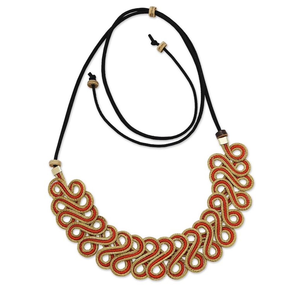 18k Gold-Accented Golden Grass Pendant Necklace in Orange 'Orange Braids'