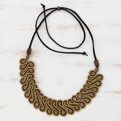 Alternate image for Golden Grass Statement Necklace with Adjustable Cord Winding Path