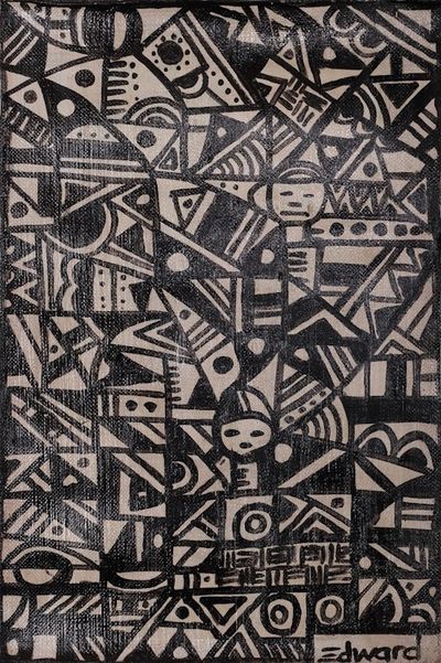 Alternate image for Signed Unstretched Abstract Black and White Acrylic Painting Hard Target