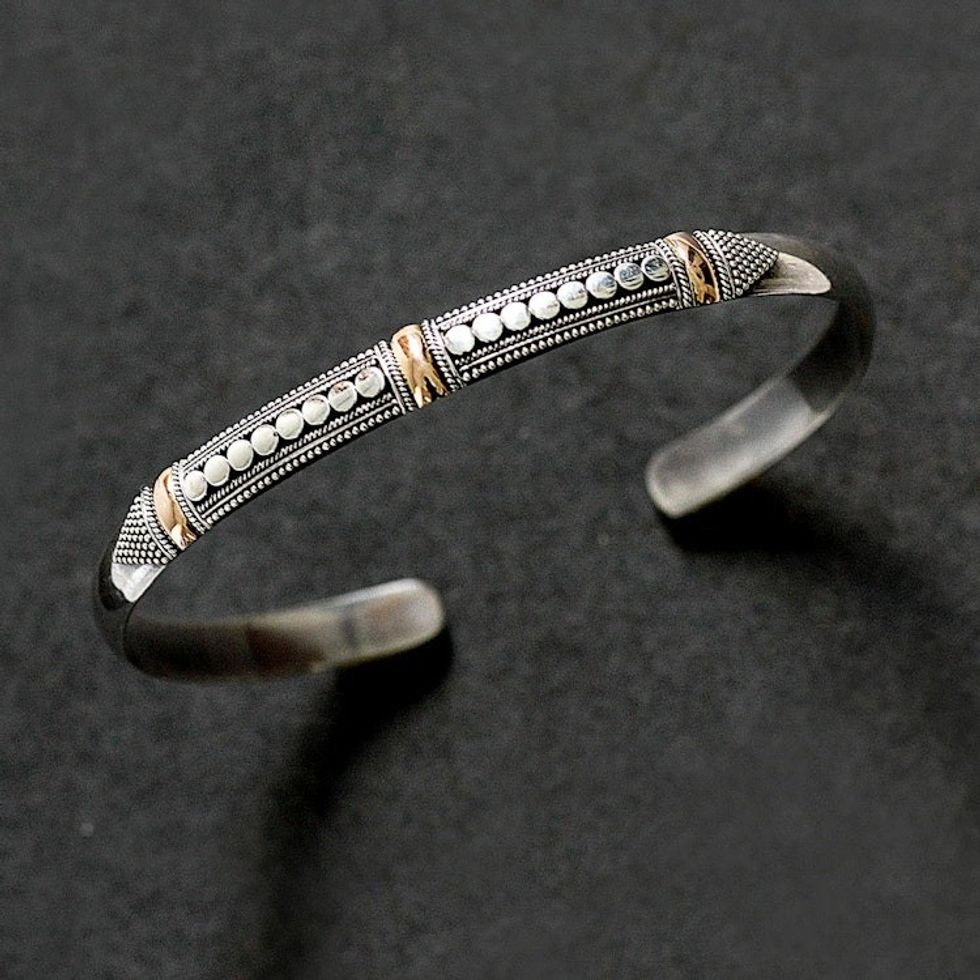 Sterling Silver Gold Accent Cuff Bracelet 'Fireflies'