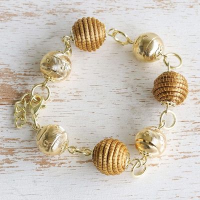 Alternate image for Golden Grass and 18K Gold Plated Bracelet from Brazil Delicate Spheres