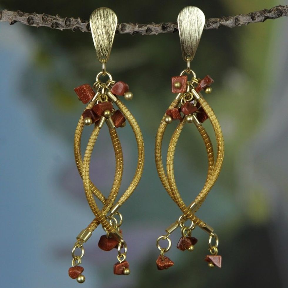 Gold Accent Golden Grass and Sunstone Earrings from Brazil 'Fruits of Nature'