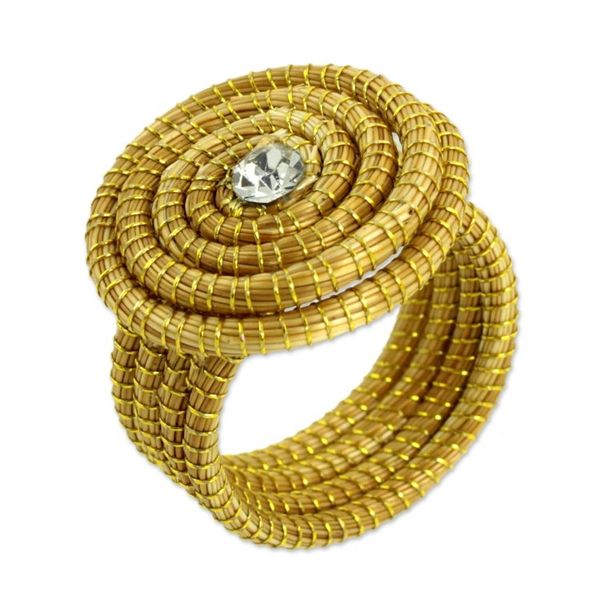 Alternate image for Sparkling Golden Grass Cocktail Ring Crafted by Hand Jalapo Evolution
