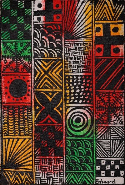 Alternate image for Unstretched Expressionist Adinkra Colorful Acrylic Painting Awakening Spirit