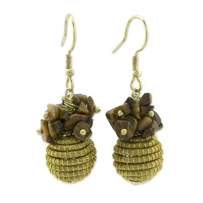Alternate image for Hand Crafted Brazilian Golden Grass and Tigers Eye Earrings Warmth