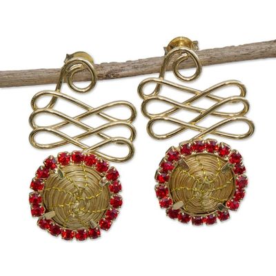 Alternate image for Handcrafted Golden Grass and Gold Plated Drop Earrings Swaying Sunflower