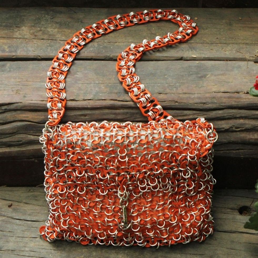 Hand Crafted Evening Bag with Shimmery Orange Soda Pop Tops 'Shimmery Orange'