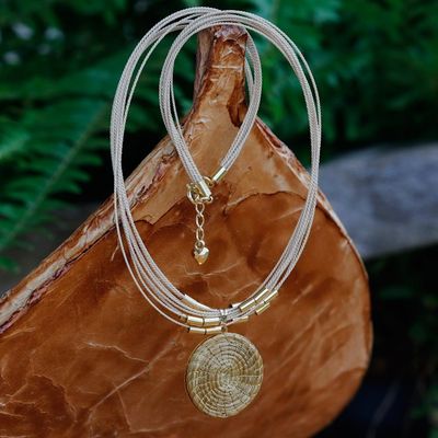 Alternate image for Gold-Accented Natural Fiber Double-Sided Pendant Necklace Twice the Glam