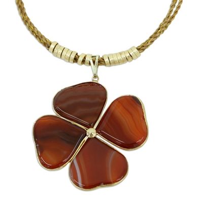 Alternate image for Agate Clover Pendant with Golden Grass Cord Necklace Balance Found