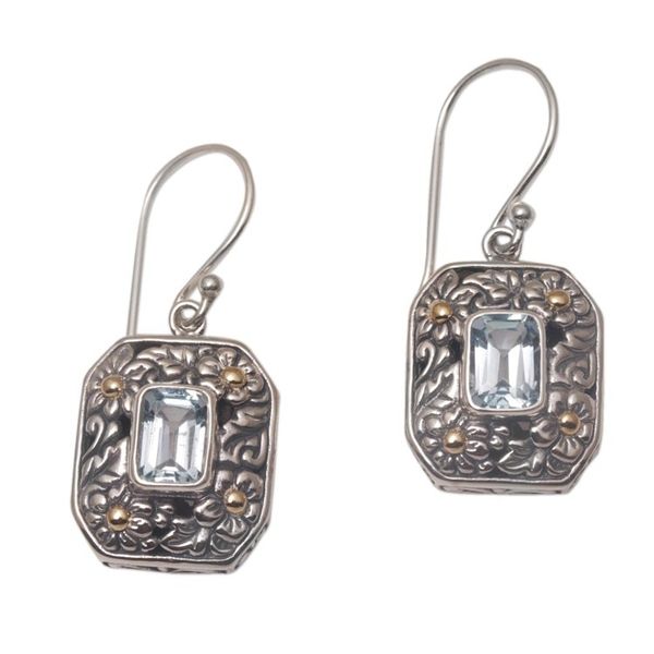 Alternate image for Gold Accent Floral Blue Topaz Dangle Earrings from Bali Daisy Queen