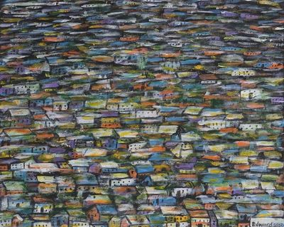 Alternate image for Impressionist Acrylic Painting of African Slum from Ghana Urban Village at Noon