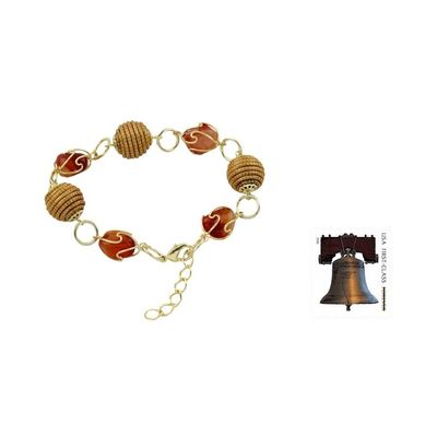Alternate image for Hand Crafted Golden Grass and Agate Link Bracelet All Aglow