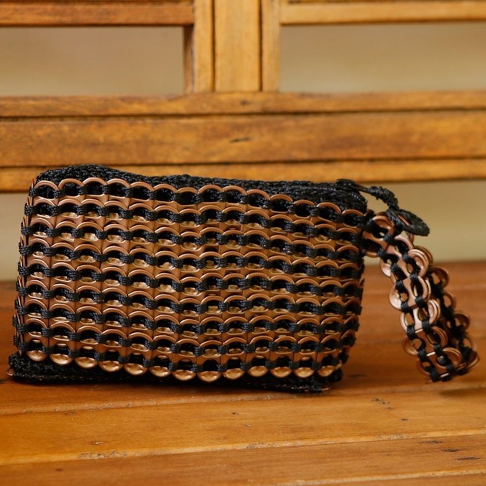 Eco-Friendly Zippered Bronze Soda Pop-Top Cosmetic Bag 'Eco-Routine in Bronze'