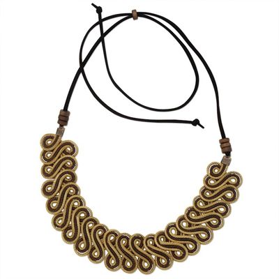 Alternate image for Golden Grass Statement Necklace with Adjustable Cord Winding Path