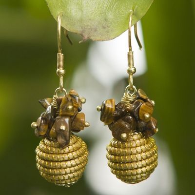 Alternate image for Hand Crafted Brazilian Golden Grass and Tigers Eye Earrings Warmth