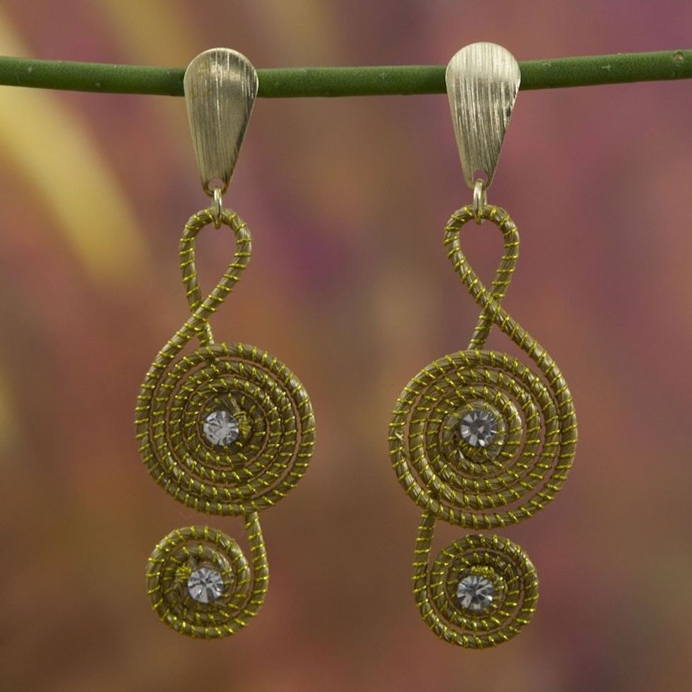 Artisan Crafted Clef Note Earrings in Brazilian Golden Grass 'Jalapo Melody'