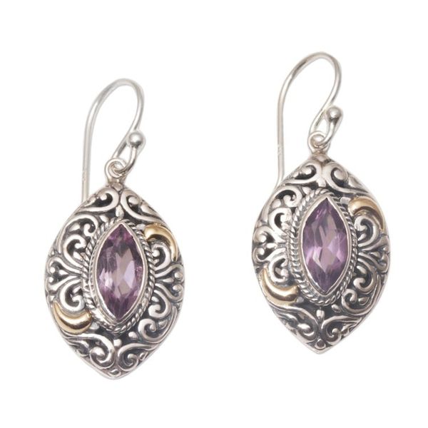 Alternate image for Gold Accent Amethyst Swirl Motif Dangle Earrings from Bali Defiant Beauty