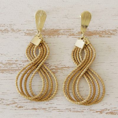 Alternate image for Brazilian Golden Grass Dangle Earrings with 18k Gold Plate Glamorous Curves