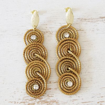 Alternate image for Golden Grass Earrings with 18k Gold and Rhinestones Sparkle and Spin