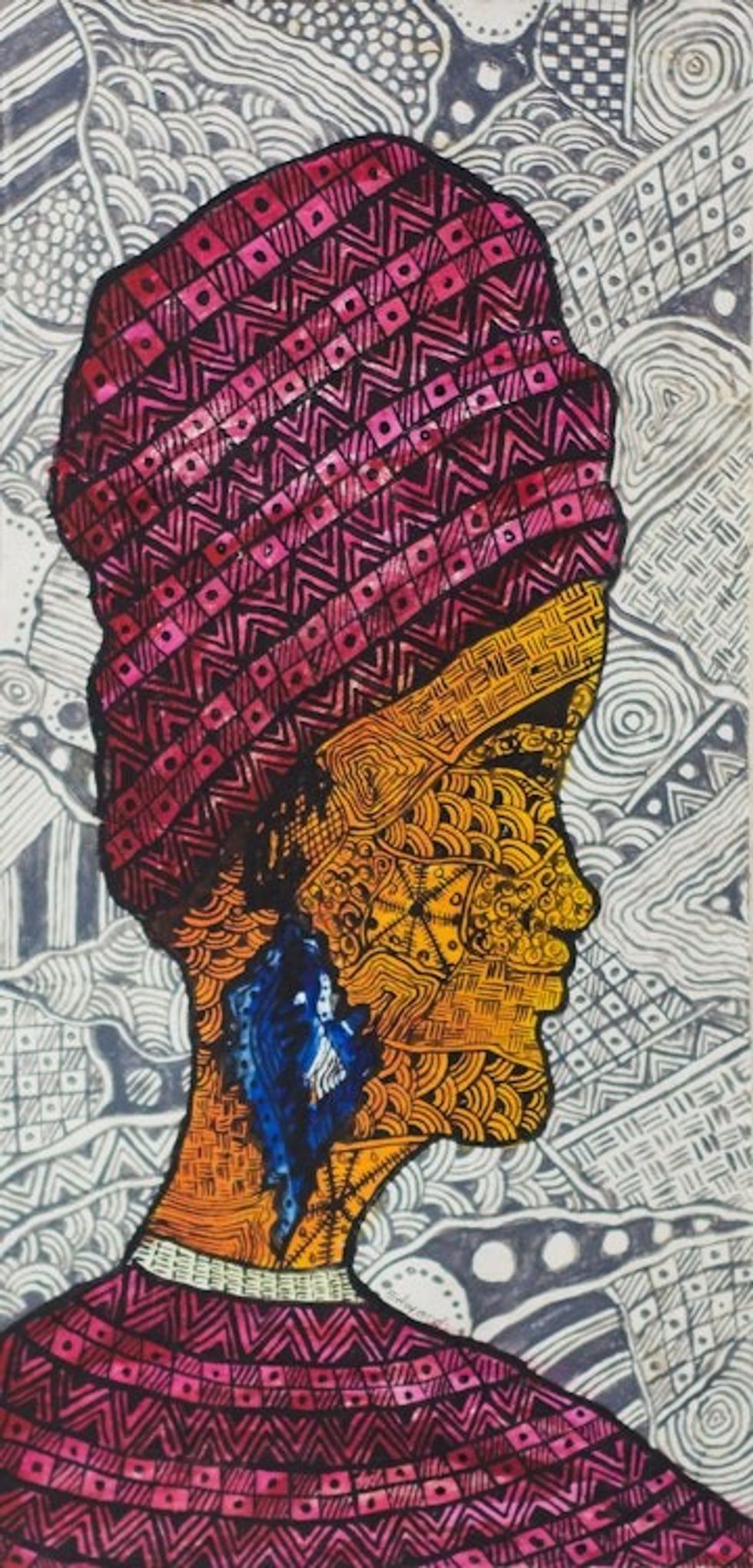 Expressionist Painting of a Woman with Intricate Motifs 'Africa Beauty'