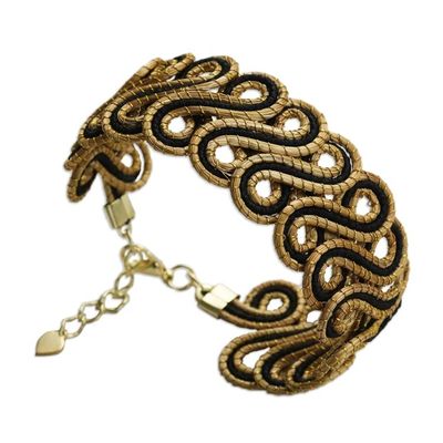 Alternate image for 18k Gold-Accented Golden Grass Wristband Bracelet in Black Black Braids