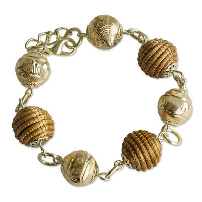 Alternate image for Golden Grass and 18K Gold Plated Bracelet from Brazil Delicate Spheres