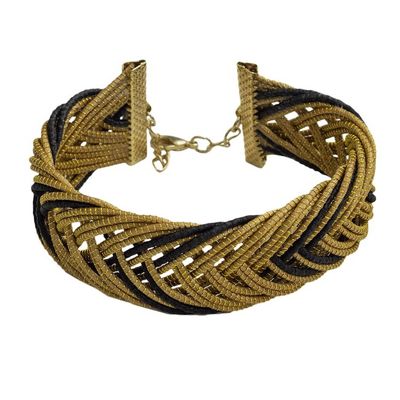 Alternate image for Gold Accented Golden Grass Wristband Bracelet in Black Gold and Black