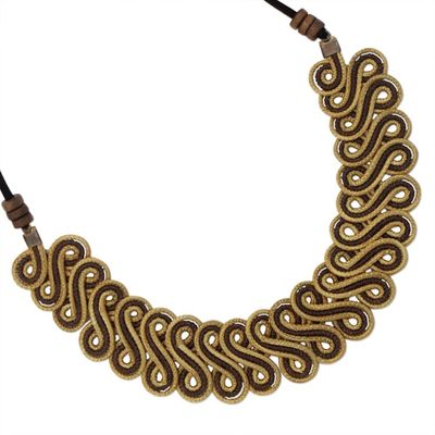 Alternate image for Golden Grass Statement Necklace with Adjustable Cord Winding Path