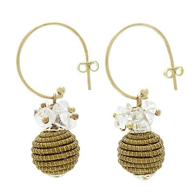 Alternate image for Fair Trade Crystal Accented Golden Grass Dangle Earrings Crystal Spheres