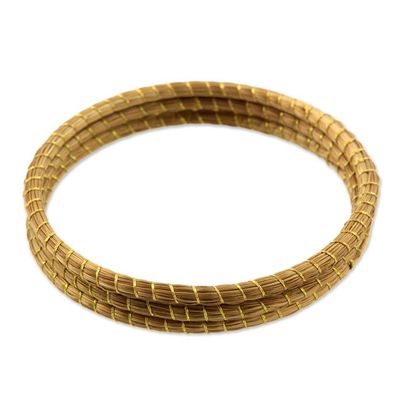 Alternate image for Handcrafted Golden Grass Bangle Bracelets Set of 3 Natural Aura