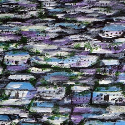 Alternate image for Acrylic Painting of African Slum in Impressionist Style Urban Village at Dawn