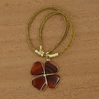 Alternate image for Agate Clover Pendant with Golden Grass Cord Necklace Balance Found