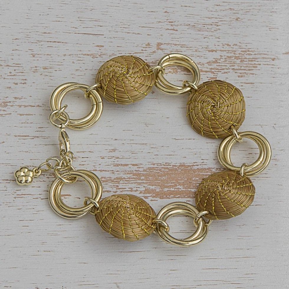 18k Gold Accented Golden Grass Link Bracelet from Brazil 'Golden Rings'