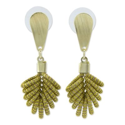 Alternate image for Brazilian Golden Grass Dangle Earrings with 18k Gold Amazon Leaf