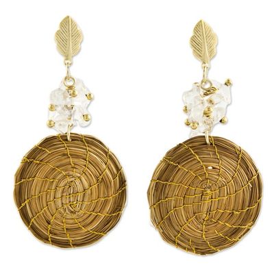 Alternate image for Gold Accent Golden Grass and Quartz Dangle Earrings Golden Spirals