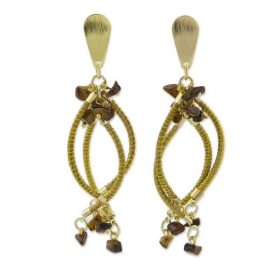 Alternate image for Hand Crafted Brazilian Tiger Eye and Golden Grass Earrings Goldenrod