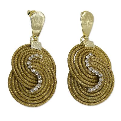 Alternate image for Golden Grass Dangle Earrings with 18k Gold Accents Golden Snails