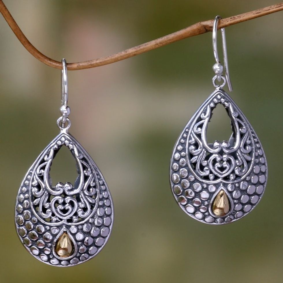 Sterling Silver and 18k Gold Accent Dangle Earrings 'Dandelion Dew'